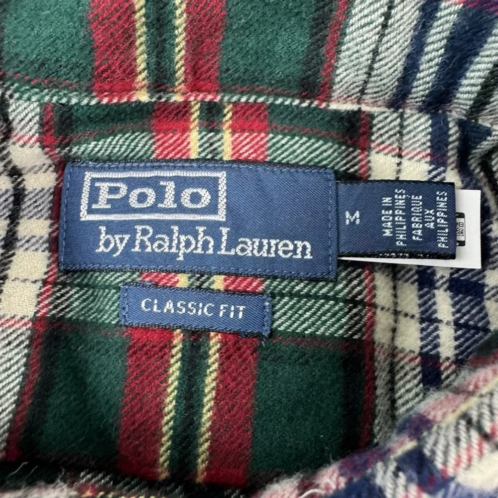 Polo Ralph Lauren Red White Green Dual Pocket Current Flannel Button Front M